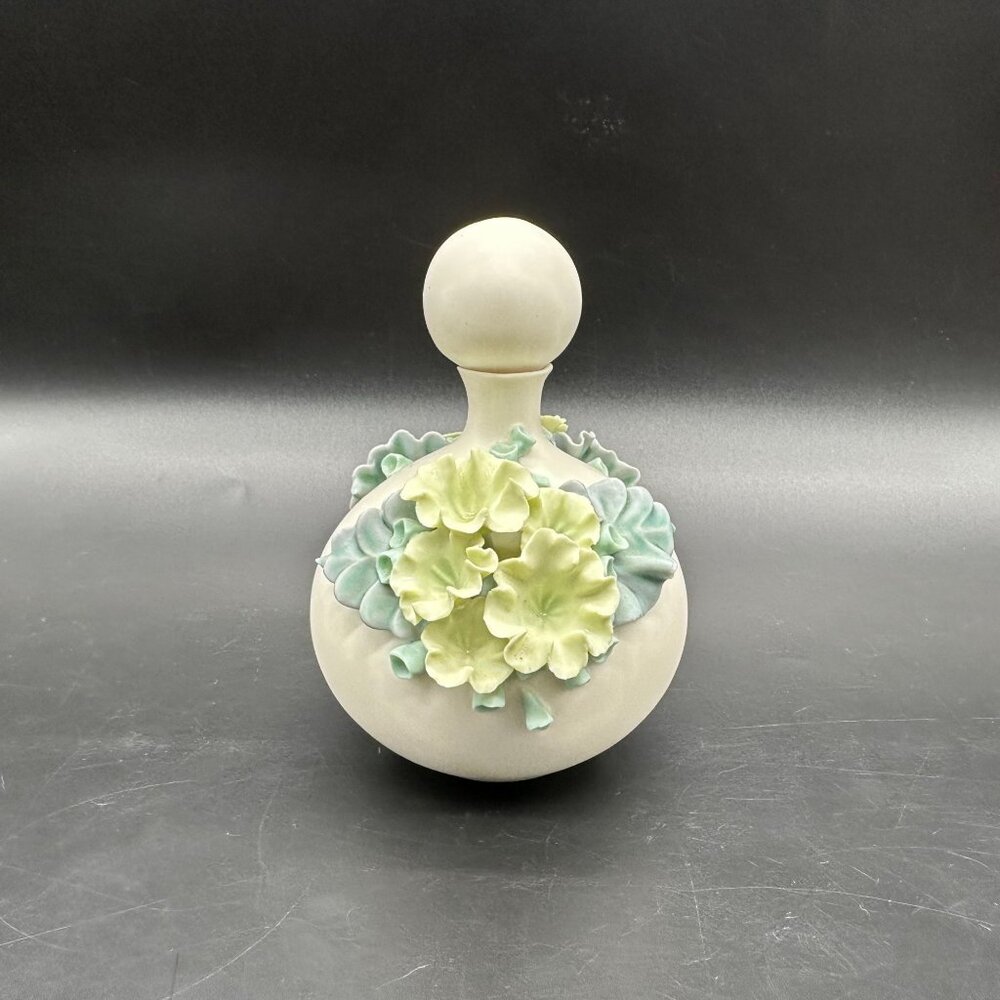 Vintage Perfume Vanity Bottle Floral Hand Made Chessell Isle of Wight Pottery